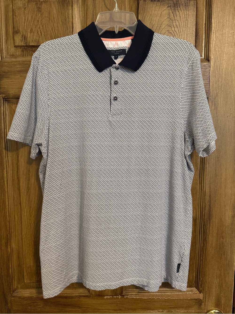 Ted Baker White Micro-Pattern Polo with Black Contrast Collar